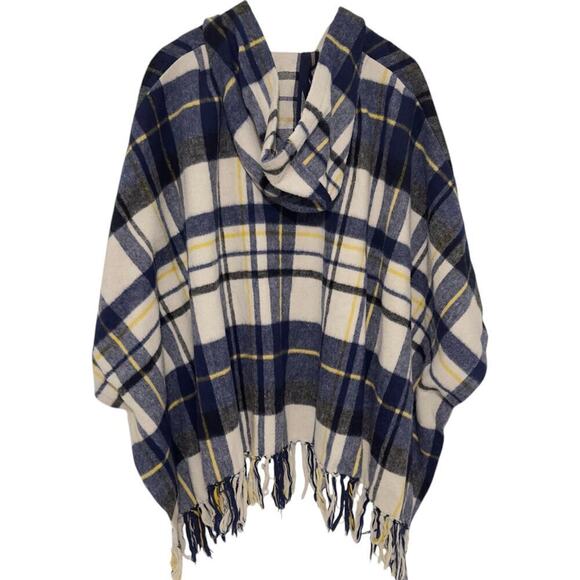 Quiksilver Ponchito Jacket - blue yellow plaid check poncho with hood - Picture 7 of 12